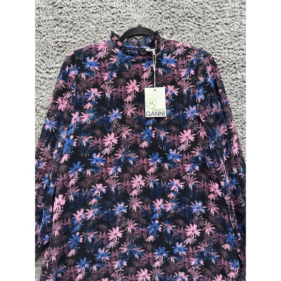 GANNI‎ Ruffled Floral Print Lilac Sachet Midi Dress Size 40 NWT - Picture 3 of 13
